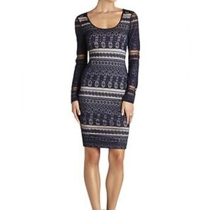 BCBGMAXAZRIA Womens Size S Tanya Long Sleeve Lace Bodycon Navy Blue Dress